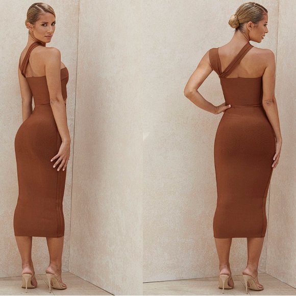 HOUSE OF CB 'Aina' Tan Cut Out Bandage Midi Dress NWOT - Picture 4 of 11